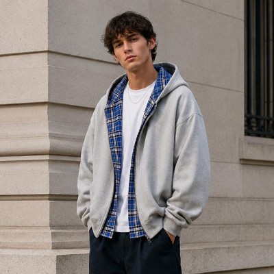 Custom Zip Up Hoodie With Reversible Plaid Lining