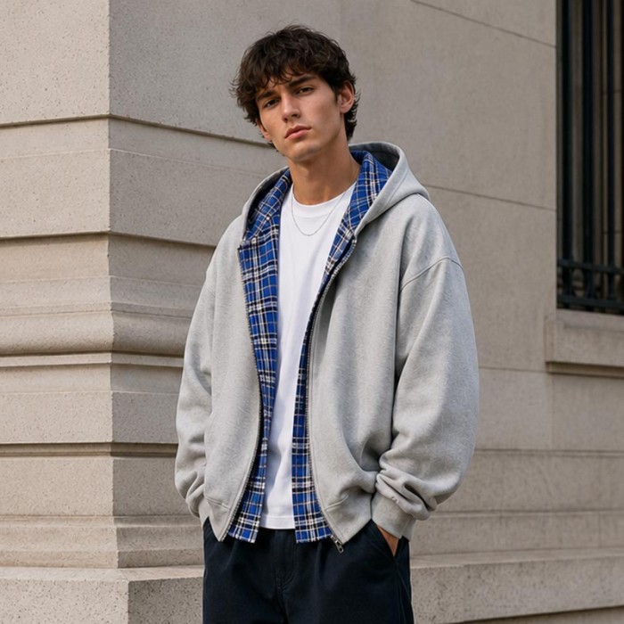 Custom Zip Up Hoodie With Reversible Plaid Lining