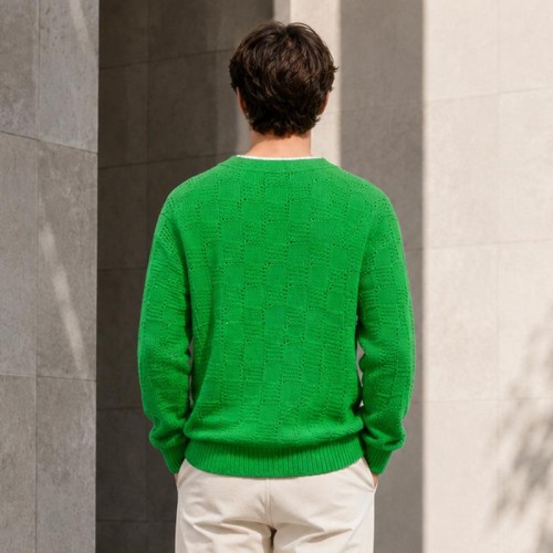 Custom Jackets Green Textured Knit Cardigan Sweater