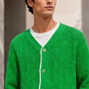 Custom Jackets Green Textured Knit Cardigan Sweater