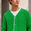 Custom Jackets Green Textured Knit Cardigan Sweater