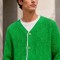 Custom Jackets Green Textured Knit Cardigan Sweater