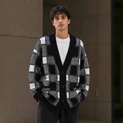 Plaid Custom Fit Knit Jackets Cardigan Sweater