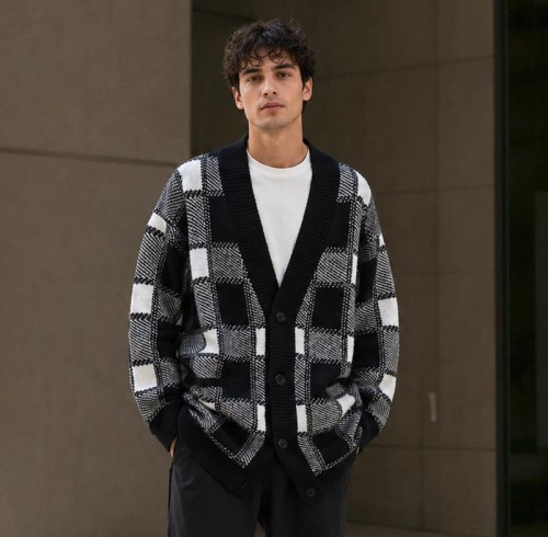 Plaid Custom Fit Knit Jackets Cardigan Sweater