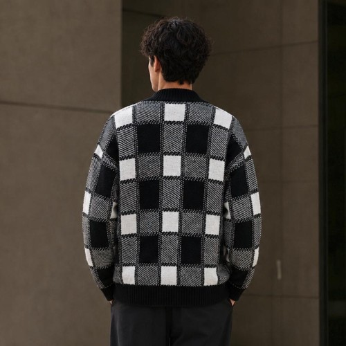 Plaid Custom Fit Knit Jackets Cardigan Sweater