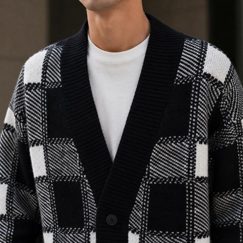 Plaid Custom Fit Knit Jackets Cardigan Sweater