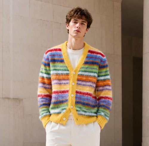 Rainbow Stripe Custom Fit Knit Jackets Cardigan