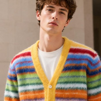 Rainbow Stripe Custom Fit Knit Jackets Cardigan