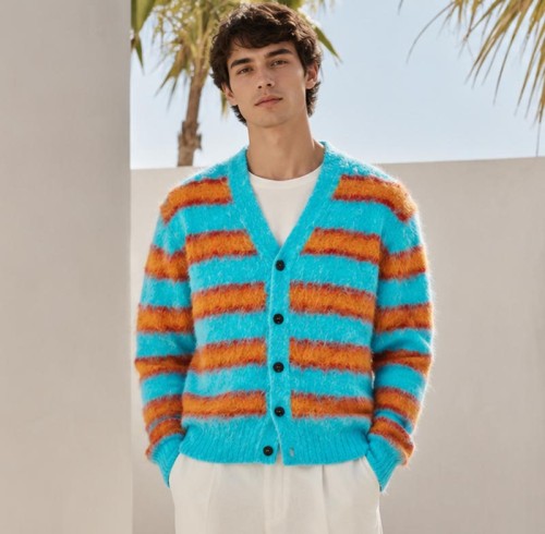 Fuzzy Stripe Custom Fit Knit Jackets Cardigan