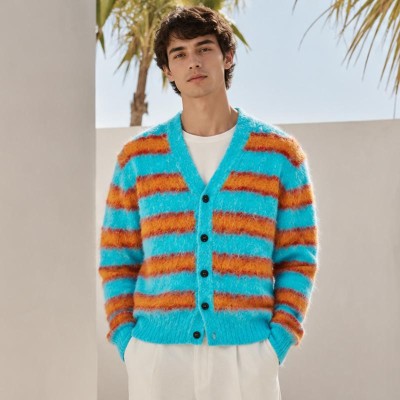 Fuzzy Stripe Custom Fit Knit Jackets Cardigan