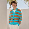 Fuzzy Stripe Custom Fit Knit Jackets Cardigan