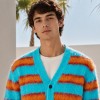 Fuzzy Stripe Custom Fit Knit Jackets Cardigan