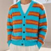 Fuzzy Stripe Custom Fit Knit Jackets Cardigan