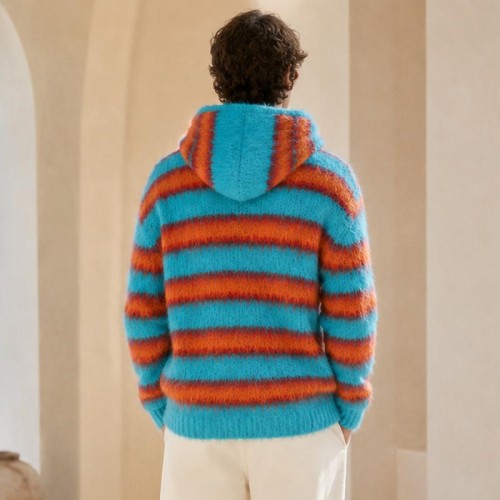 Fuzzy Stripe Custom Zip Up Hoodies Knit Sweater