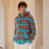 Fuzzy Stripe Custom Zip Up Hoodies Knit Sweater