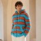Fuzzy Stripe Custom Zip Up Hoodies Knit Sweater