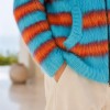 Fuzzy Stripe Custom Zip Up Hoodies Knit Sweater