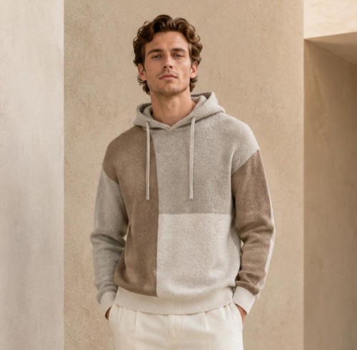 Colorblock Knit Custom Pullover Hoodie Sweater