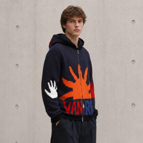 Graphic Knit Custom Zip Up Hoodies Sweater