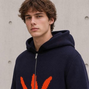 Graphic Knit Custom Zip Up Hoodies Sweater