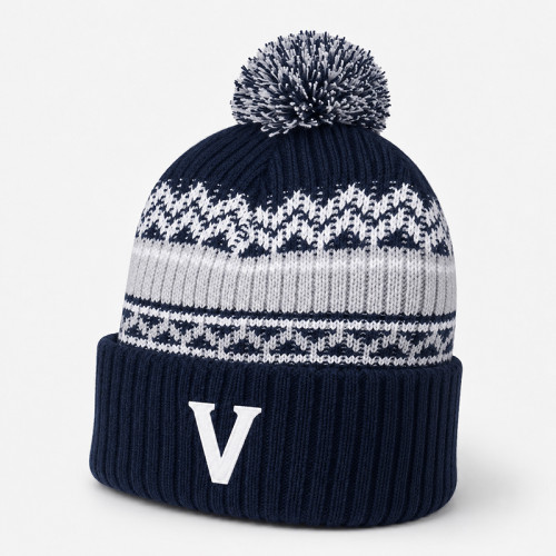Custom Pom Pom Beanie with Jacquard Knit Pattern