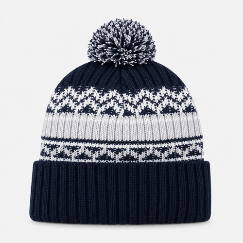 Custom Pom Pom Beanie with Jacquard Knit Pattern