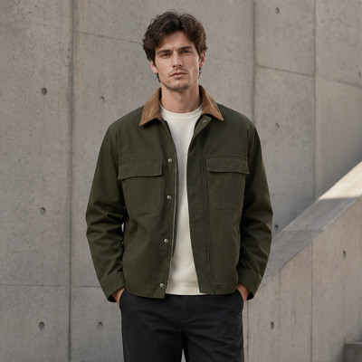 Custom Work Jacket with Contrast Collar for Private Label