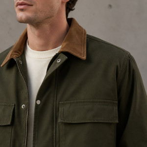 Custom Work Jacket with Contrast Collar for Private Label