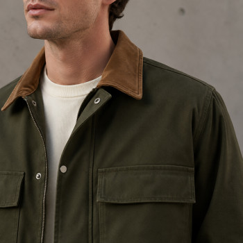 Custom Work Jacket with Contrast Collar for Private Label