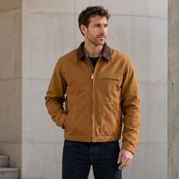 Custom Work Jacket with Contrast Collar for Private Label