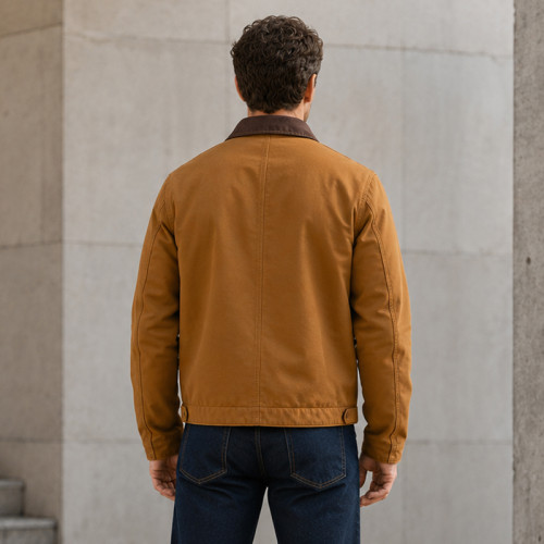 Custom Work Jacket with Contrast Collar for Private Label
