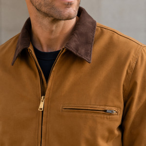 Custom Work Jacket with Contrast Collar for Private Label