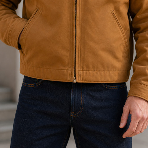 Custom Work Jacket with Contrast Collar for Private Label