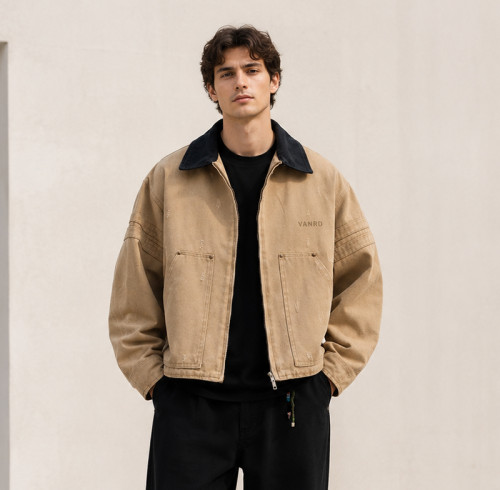 Custom Work Jacket with Distressed Canvas for Private Label