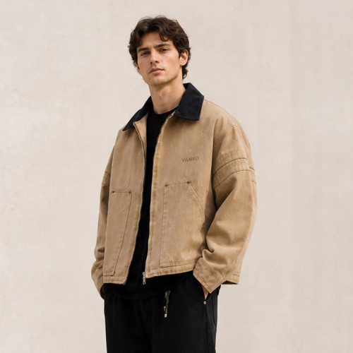 Custom Work Jacket with Distressed Canvas for Private Label