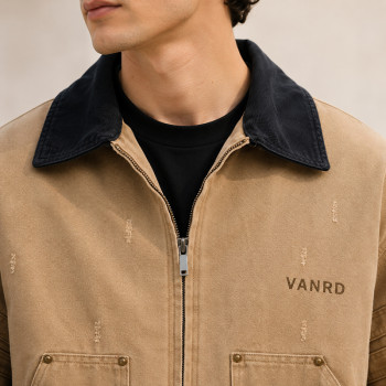 Custom Work Jacket with Distressed Canvas for Private Label