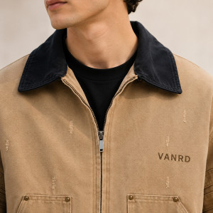 Custom Work Jacket with Distressed Canvas for Private Label