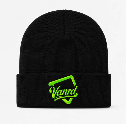 Custom Black Embroidered Beanie With Neon Logo Cuff