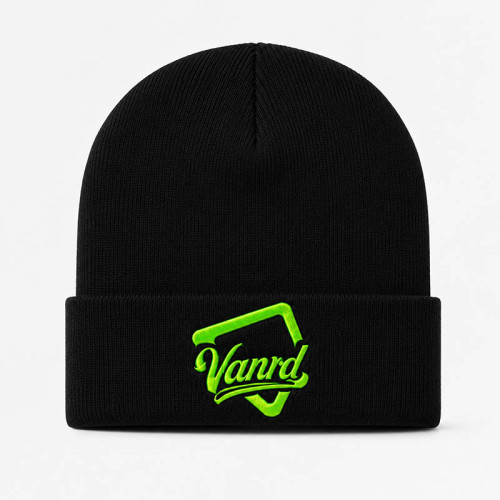 Custom Black Embroidered Beanie With Neon Logo Cuff