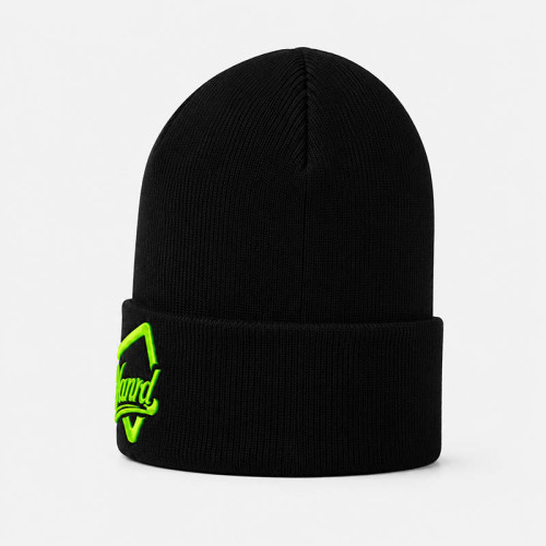 Custom Black Embroidered Beanie With Neon Logo Cuff