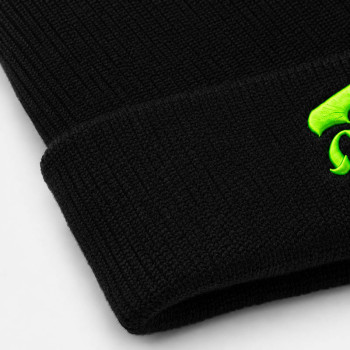 Custom Black Embroidered Beanie With Neon Logo Cuff