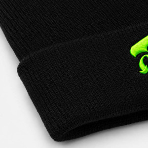 Custom Black Embroidered Beanie With Neon Logo Cuff