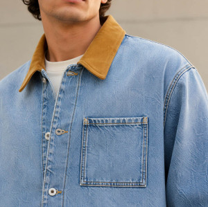 Custom Denim Jacket With Corduroy Collar and Patch Pockets