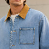 Custom Denim Jacket With Corduroy Collar and Patch Pockets