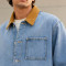 Custom Denim Jacket With Corduroy Collar and Patch Pockets