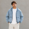 Custom Hooded Denim Jacket With Relaxed Fit and Zip Front