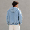 Custom Hooded Denim Jacket With Relaxed Fit and Zip Front