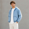 Custom Hooded Denim Jacket With Relaxed Fit and Zip Front