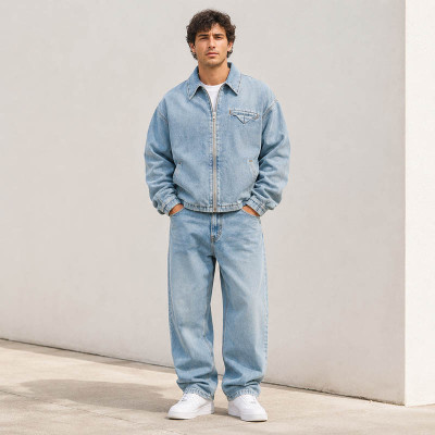 Custom Tracksuit Set in Washed Denim for Streetwear