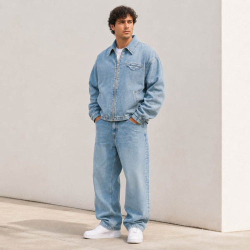 Custom Tracksuit Set in Washed Denim for Streetwear
